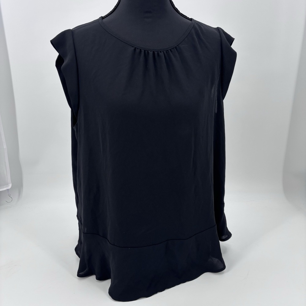 Ann Taylor LOFT‎ Black Sheer Sleeveless Blouse Small chiffon Ruffle timeless